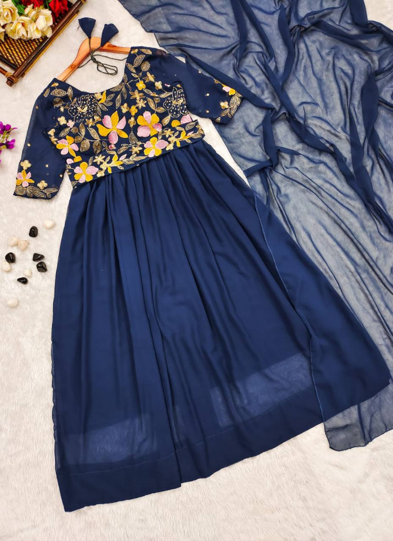 Blue Colour Georgette Anarkali with Jari Embroidery work Gown