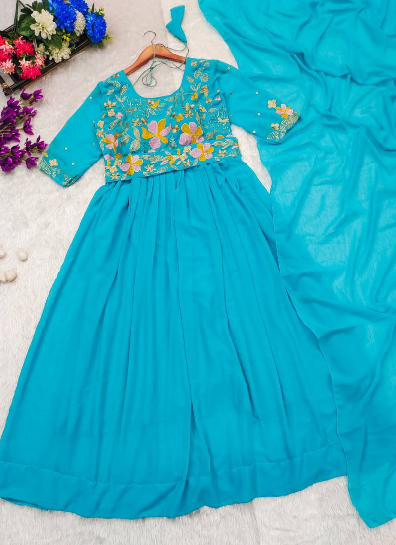 Sky Blue Colour Georgette Anarkali with Jari Embroidery work Gown