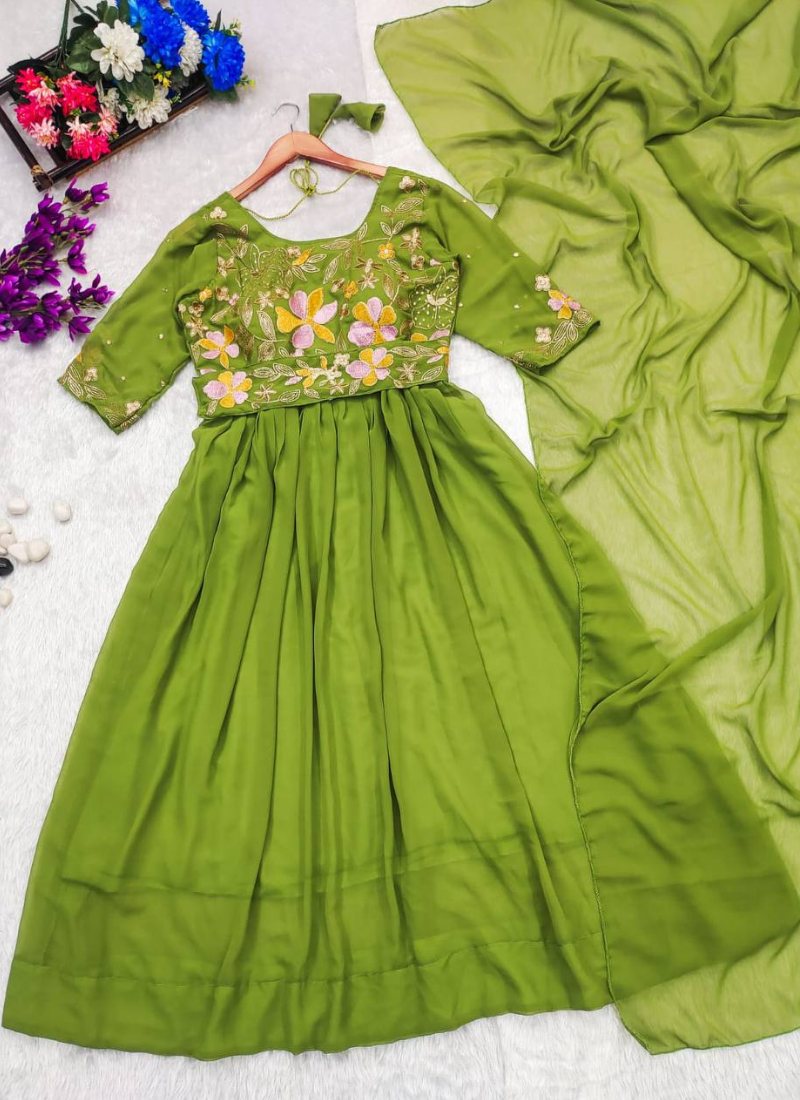 Green Colour Georgette Anarkali with Jari Embroidery work Gown
