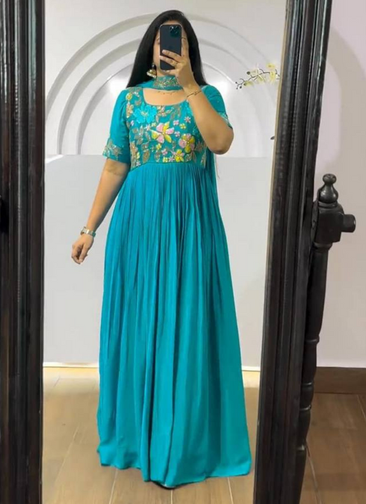 Sky Blue Colour Georgette Anarkali with  Jari Embroidery work Gown