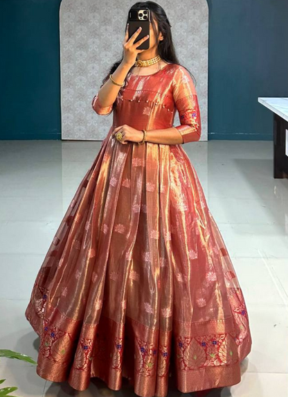 RED COLOUR TISSUE ORGANZA GOWN WITH DUPATTA