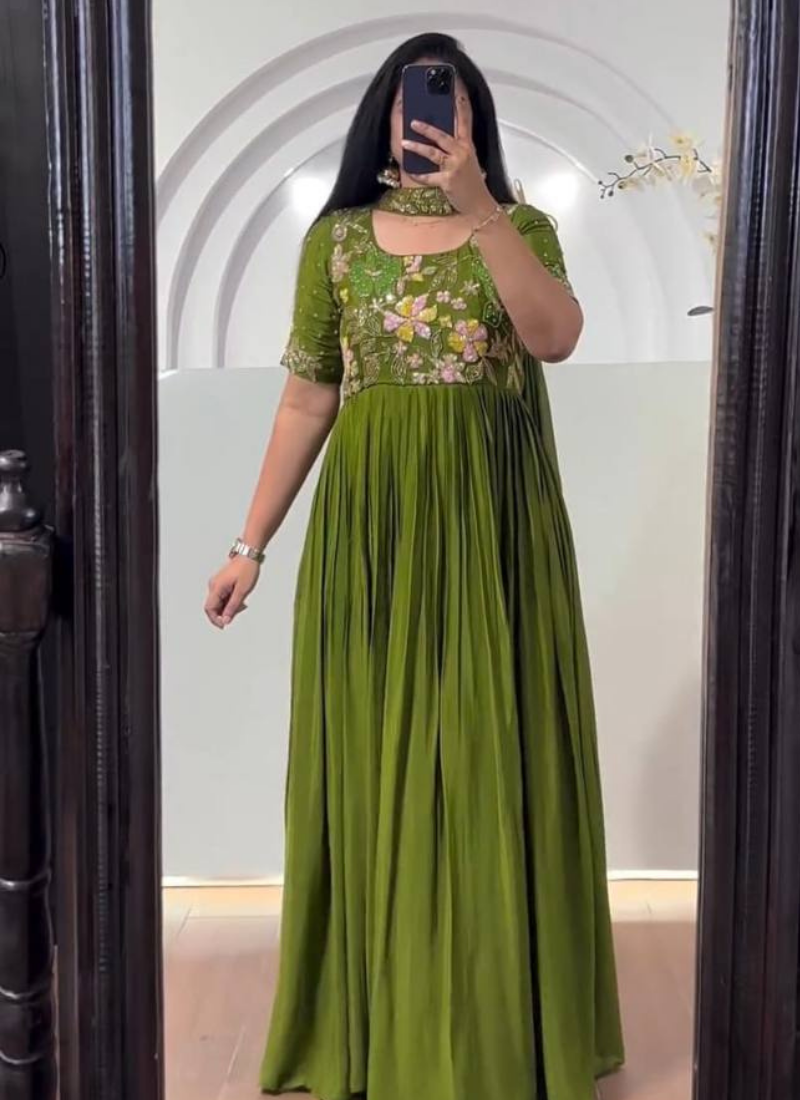 Green Colour Georgette Anarkali with  Jari Embroidery work Gown