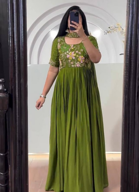 Green Colour Georgette Anarkali with  Jari Embroidery work Gown