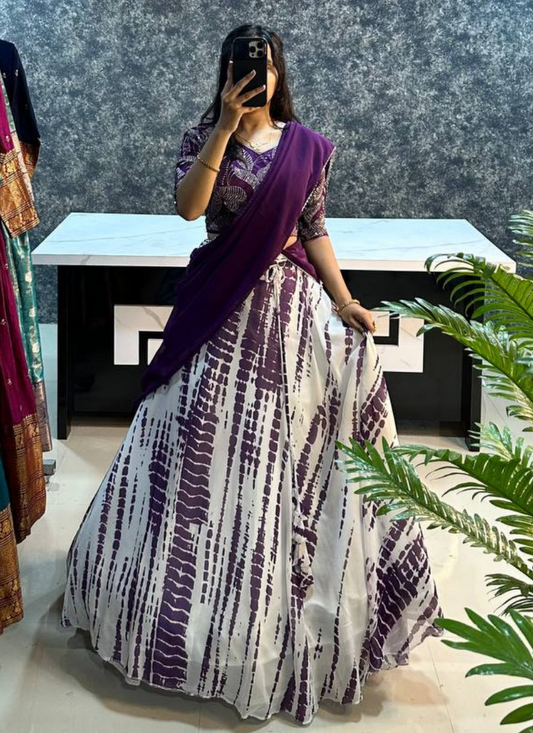 Purple Colour Sibori Print Lehenga With Dupatta