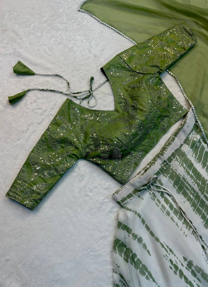 Light Green Colour Sibori Print Lehenga With Dupatta