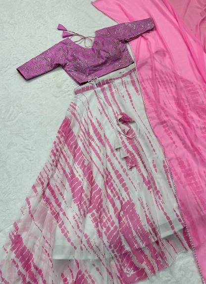 Pink Colour Sibori Print Lehenga With Dupatta