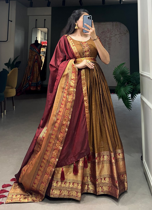 Narayan pet (cotton) Gown With Dupatta