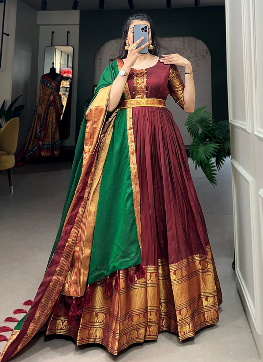 Narayan pet (cotton) Gown With Dupatta