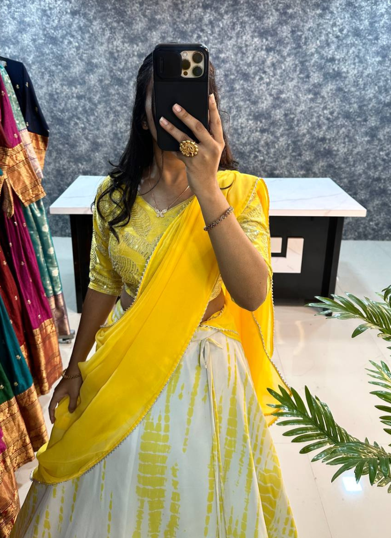 Yellow Colour Sibori Print Lehenga With Dupatta