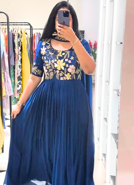 Blue Colour Georgette Anarkali with  Jari Embroidery work Gown