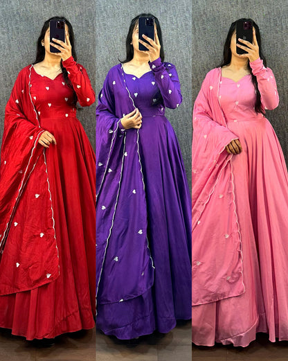 AJRAK COTTON SILK HEART GOWN