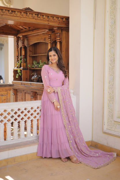 Full Flair Gown With Dupatta in Lavender colour