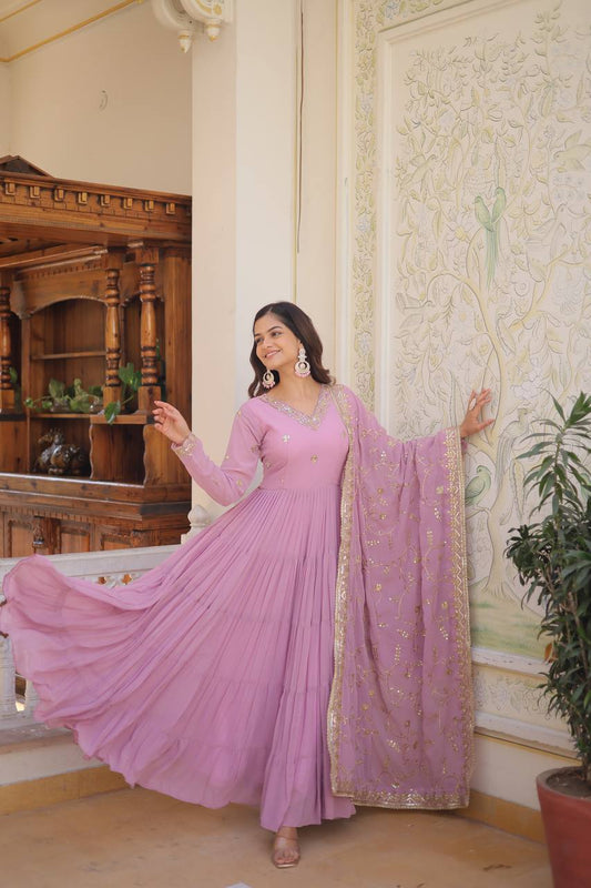 Full Flair Gown With Dupatta in Lavender colour