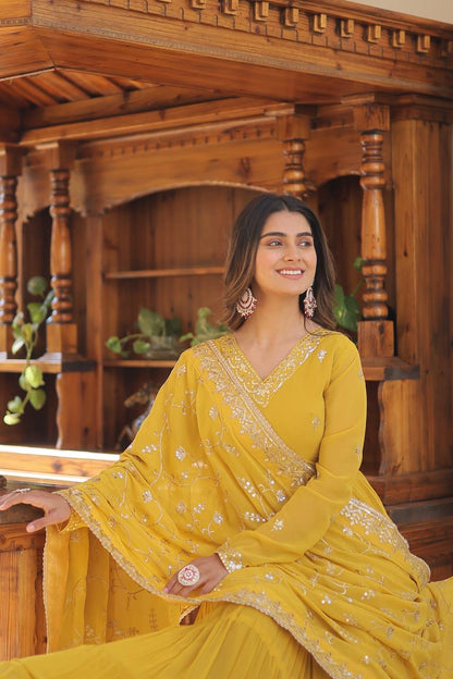 Full Flair Gown With Dupatta in Yellow Colour