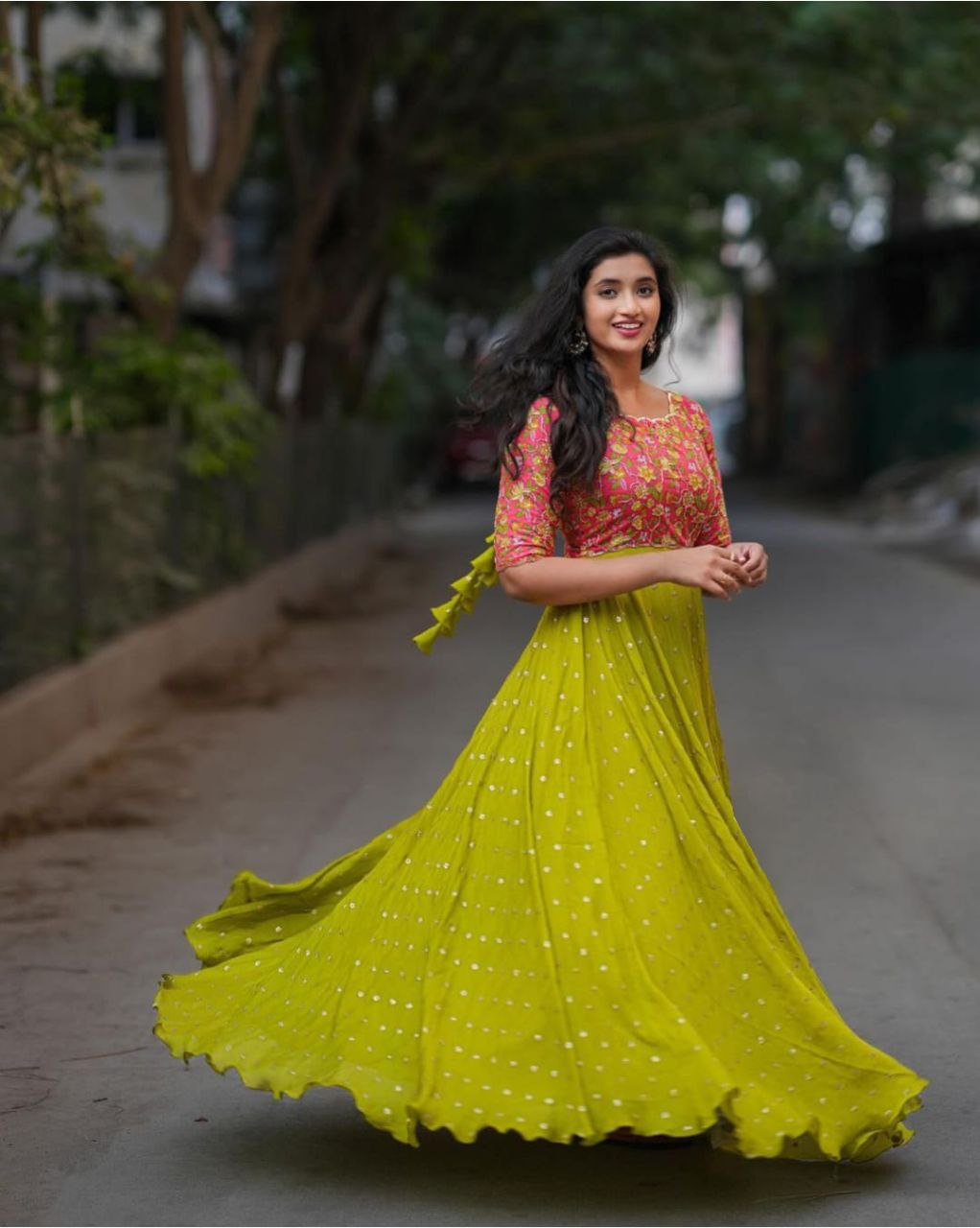 Designer gown in parrot green colour
