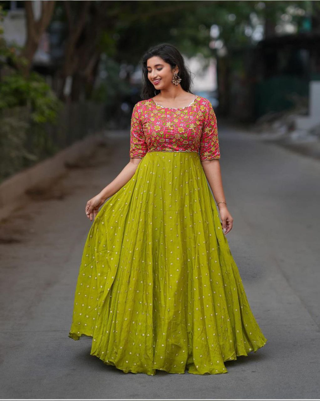 Designer gown in parrot green colour