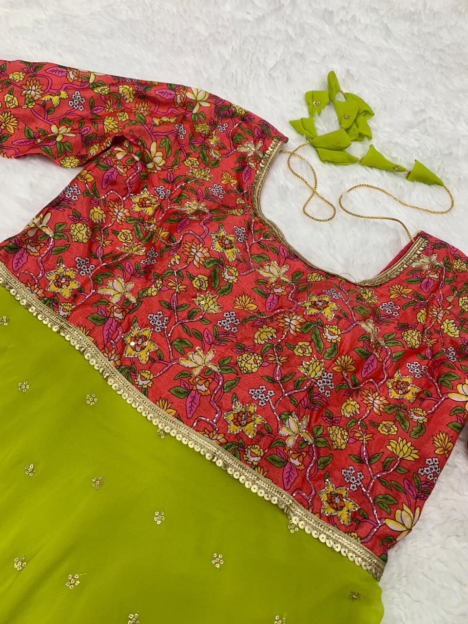 Designer gown in parrot green colour