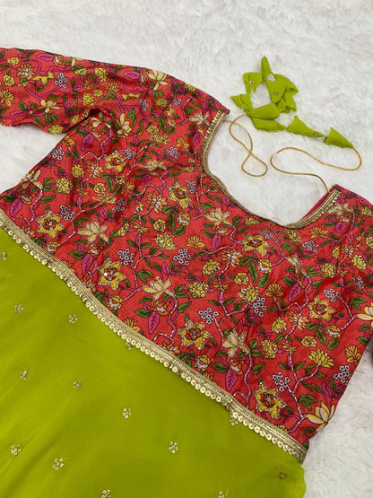 Designer gown in parrot green colour