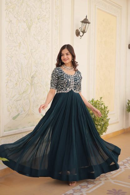 Embroidery Zari Sequins-work Designer Gown