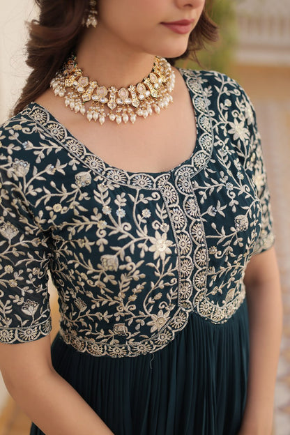 Embroidery Zari Sequins-work Designer Gown