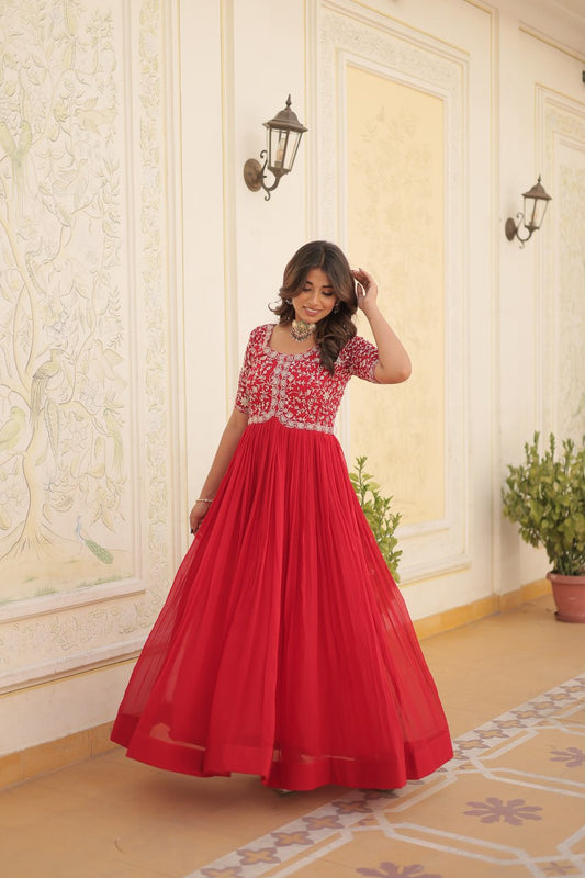 Embroidery Zari Sequins-work Designer Gown