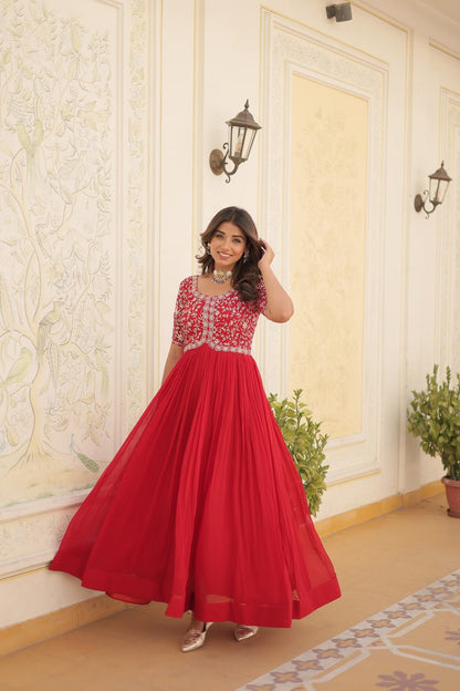 Embroidery Zari Sequins-work Designer Gown