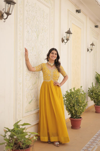 Embroidery Zari Sequins-work Designer Gown