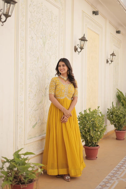 Embroidery Zari Sequins-work Designer Gown