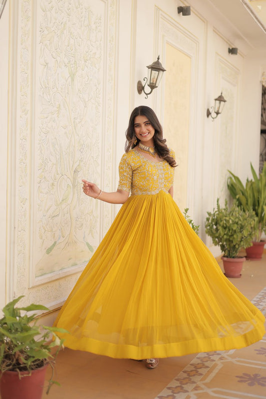 Embroidery Zari Sequins-work Designer Gown