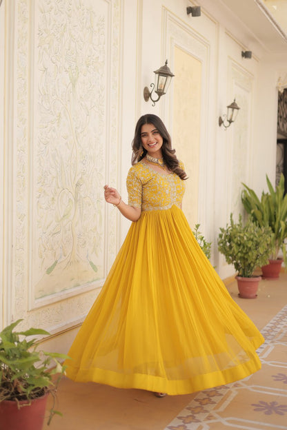 Embroidery Zari Sequins-work Designer Gown