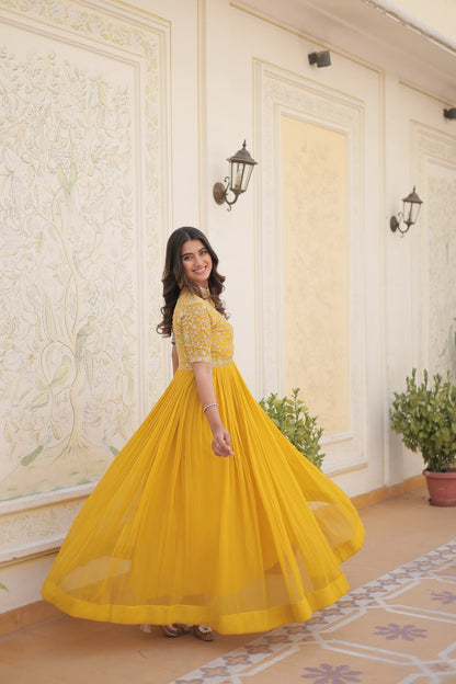 Embroidery Zari Sequins-work Designer Gown